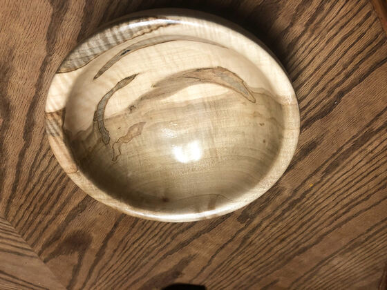 Close view of a spalted maple bowl interior