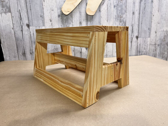 Pine step stool, three-quarter view