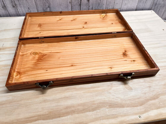 Open keepsake box interior from a low angle